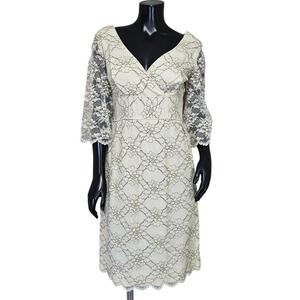 JM Jack Marsee Ivory Lace Cocktail Dress 80s 90s Romantic Empire Waist M